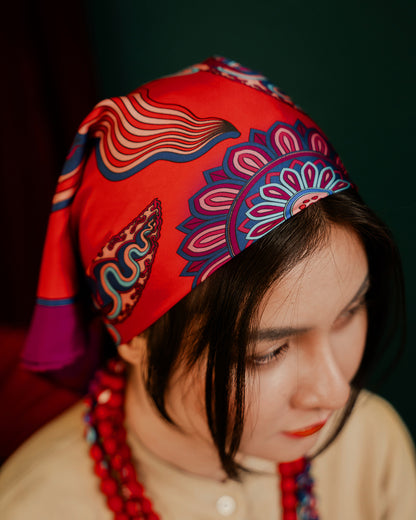 Dragon Dreams Silk Scarf / Red / 65x65cm / 26x26in