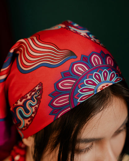 Dragon Dreams Silk Scarf / Red / 65x65cm / 26x26in