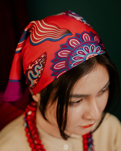Dragon Dreams Silk Square Scarf / Red