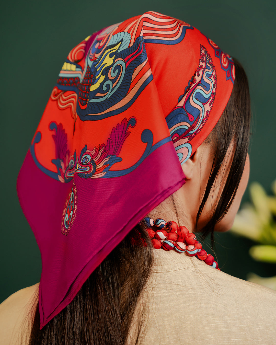 Dragon Dreams Silk Square Scarf / Red