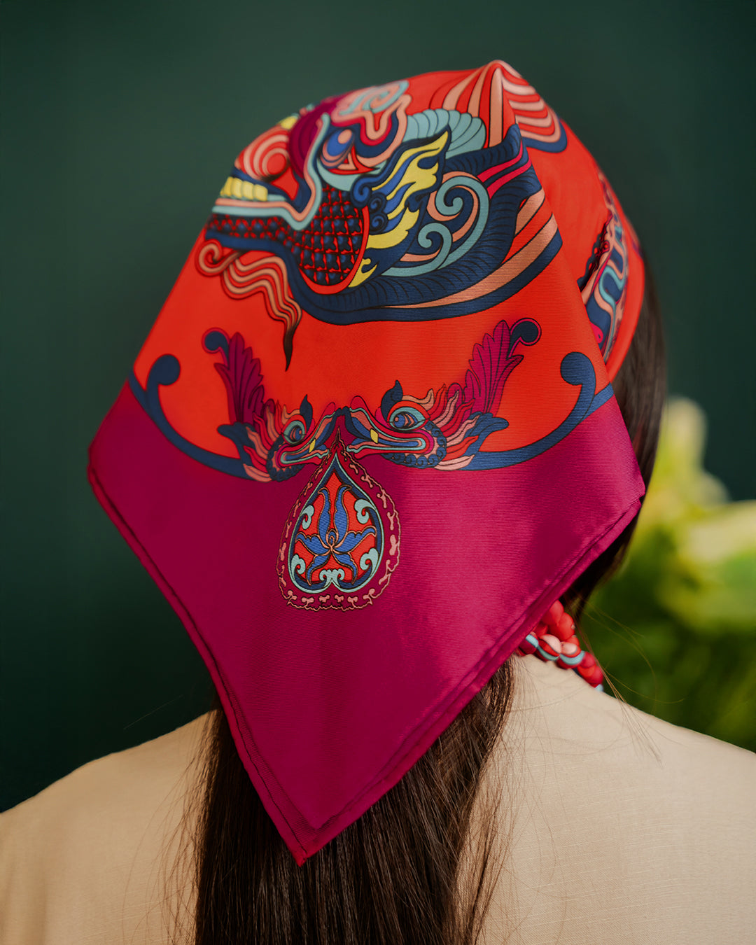 Dragon Dreams Silk Square Scarf / Red