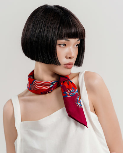 Dragon Dreams Silk Square Scarf / Red
