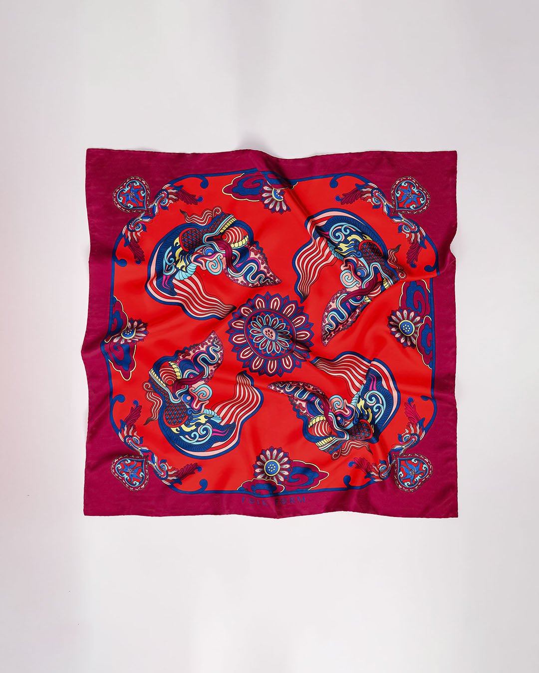 Dragon Dreams Silk Square Scarf / Red
