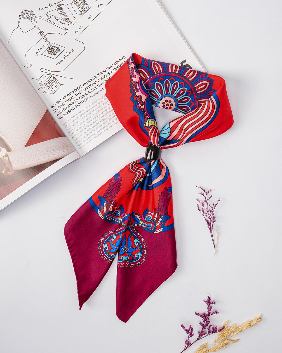 Dragon Dreams Silk Square Scarf / Red