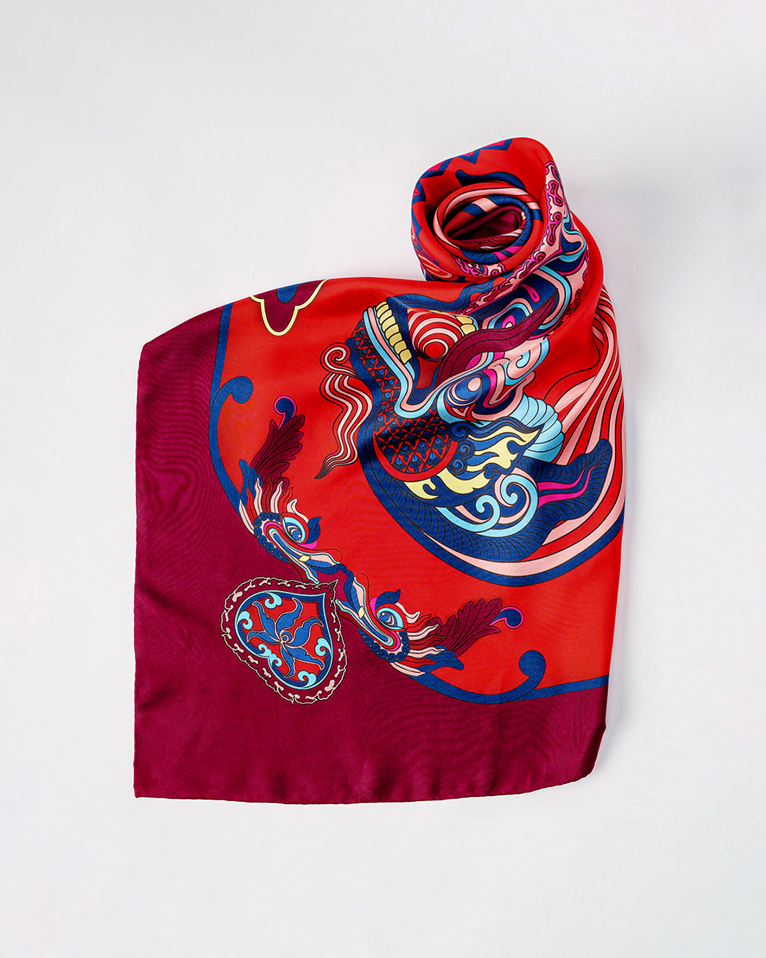 Dragon Dreams Silk Scarf / Red / 55x55cm / 22x22in