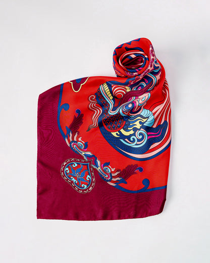 Dragon Dreams Silk Scarf / Red / 55x55cm / 22x22in