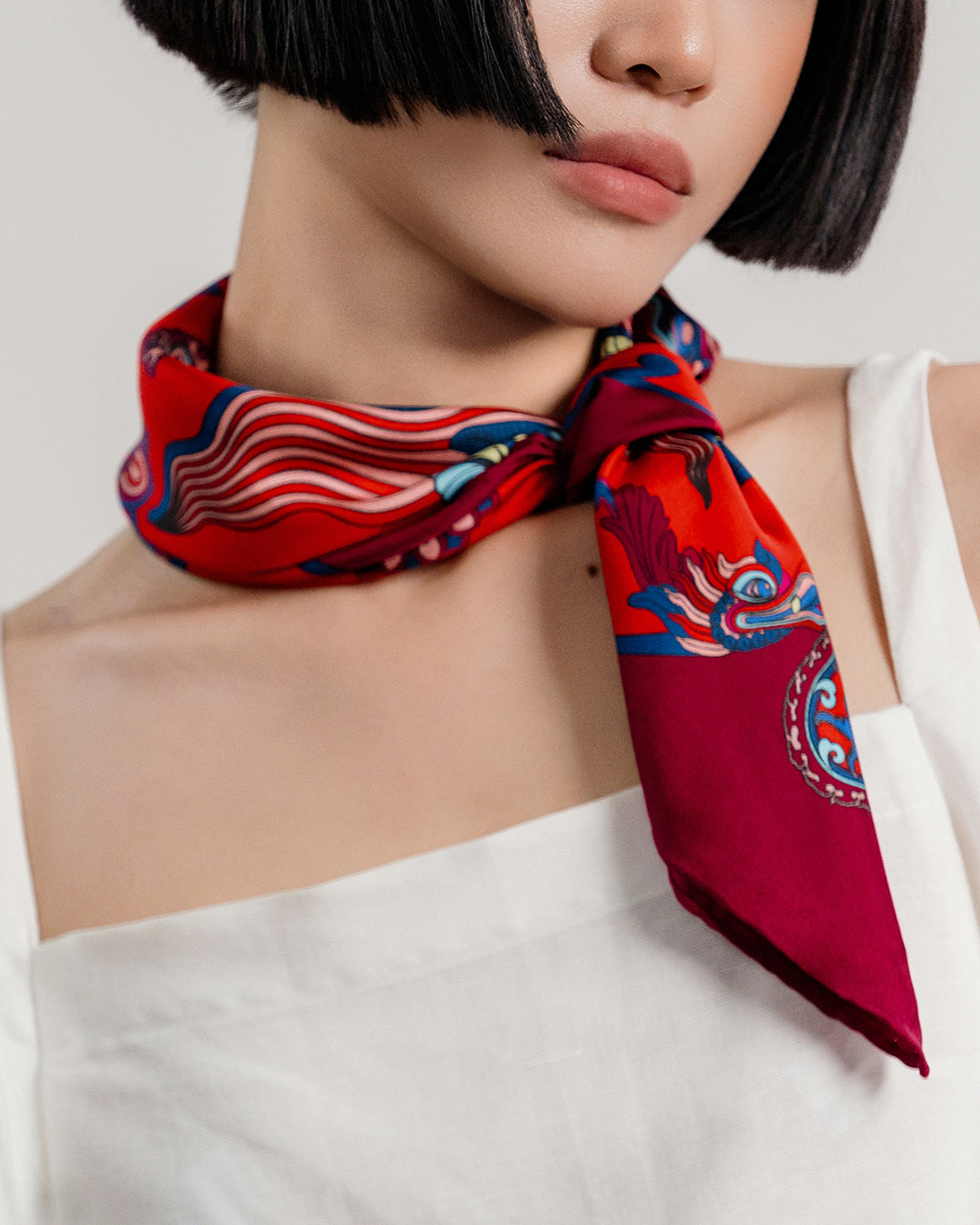 Dragon Dreams Silk Scarf / Red / 55x55cm / 22x22in