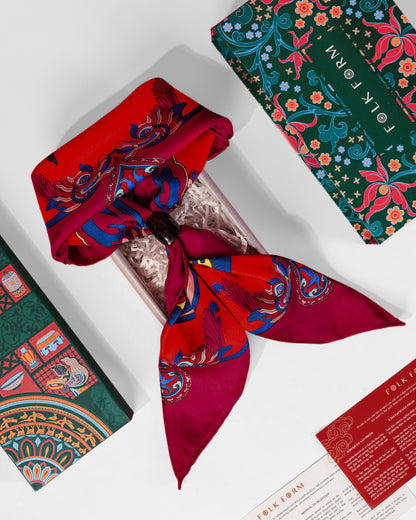 Dragon Dreams Silk Square Scarf / Red