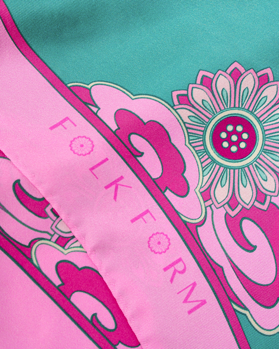 Dragon Dreams Silk Scarf / Pink & Turquoise / 55x55cm / 22x22in