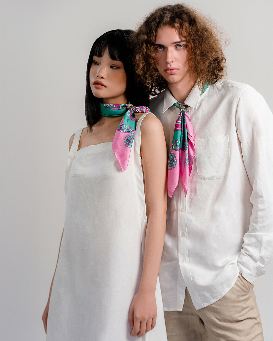 Dragon Dreams Silk Square Scarf / Pink & Turquoise