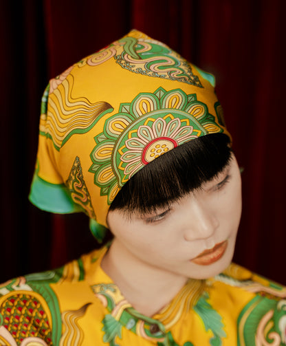 Dragon Dreams Silk Square Scarf / Green & Yellow
