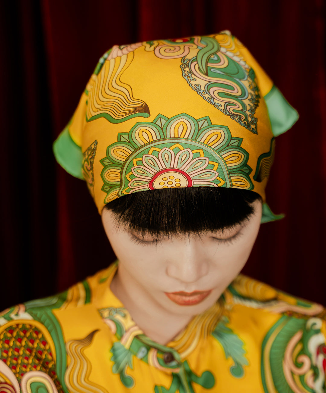 Dragon Dreams Silk Square Scarf / Green & Yellow