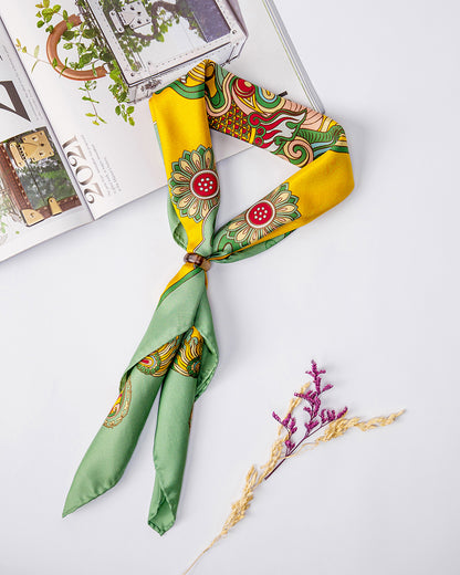 Dragon Dreams Silk Square Scarf / Green & Yellow