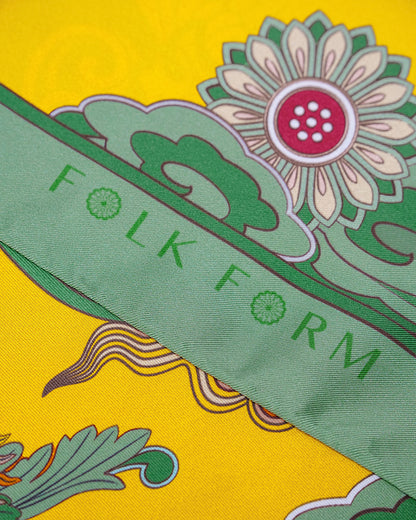 Dragon Dreams Silk Square Scarf / Green & Yellow