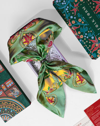 Dragon Dreams Silk Square Scarf / Green & Yellow