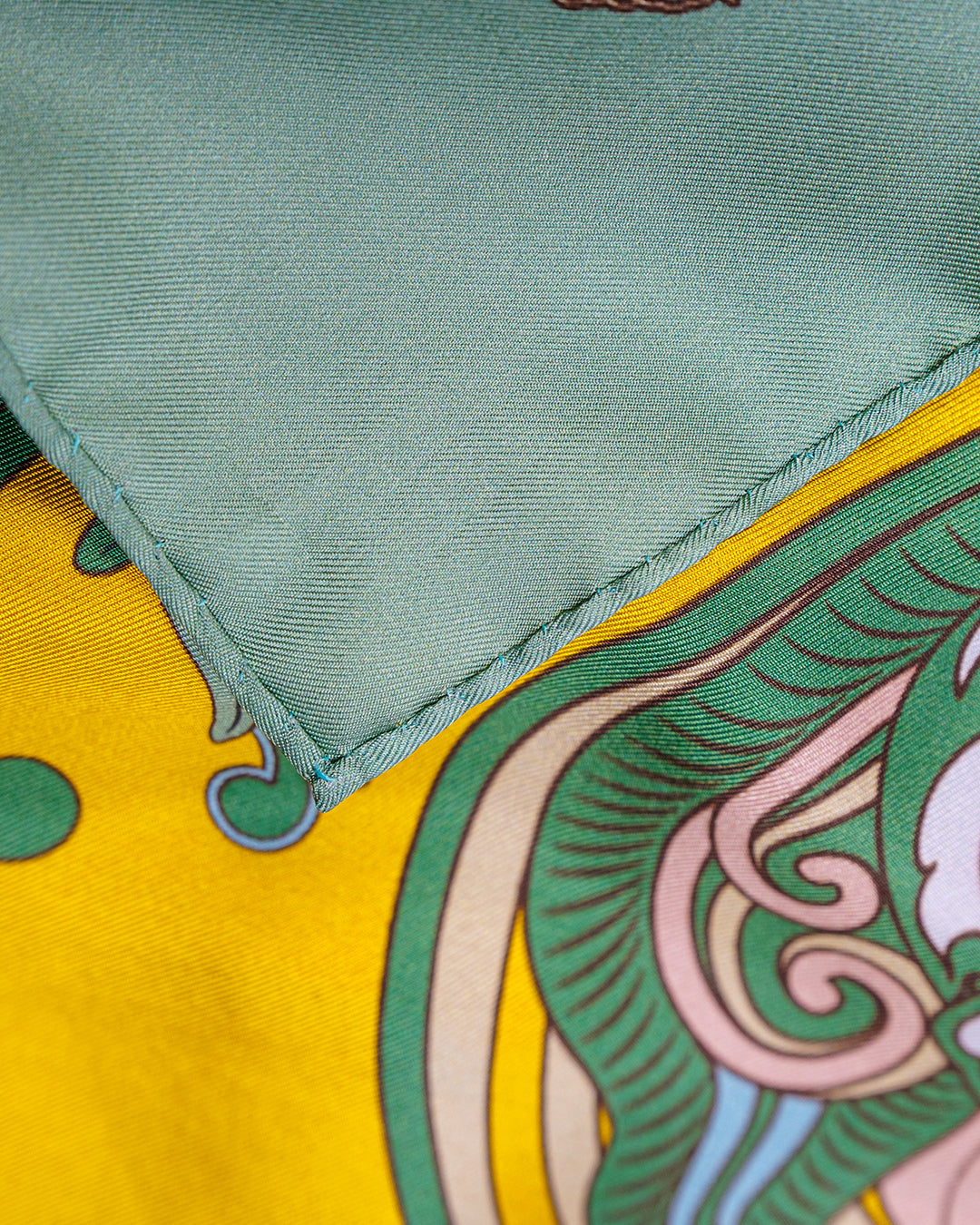 Dragon Dreams Silk Square Scarf / Green & Yellow