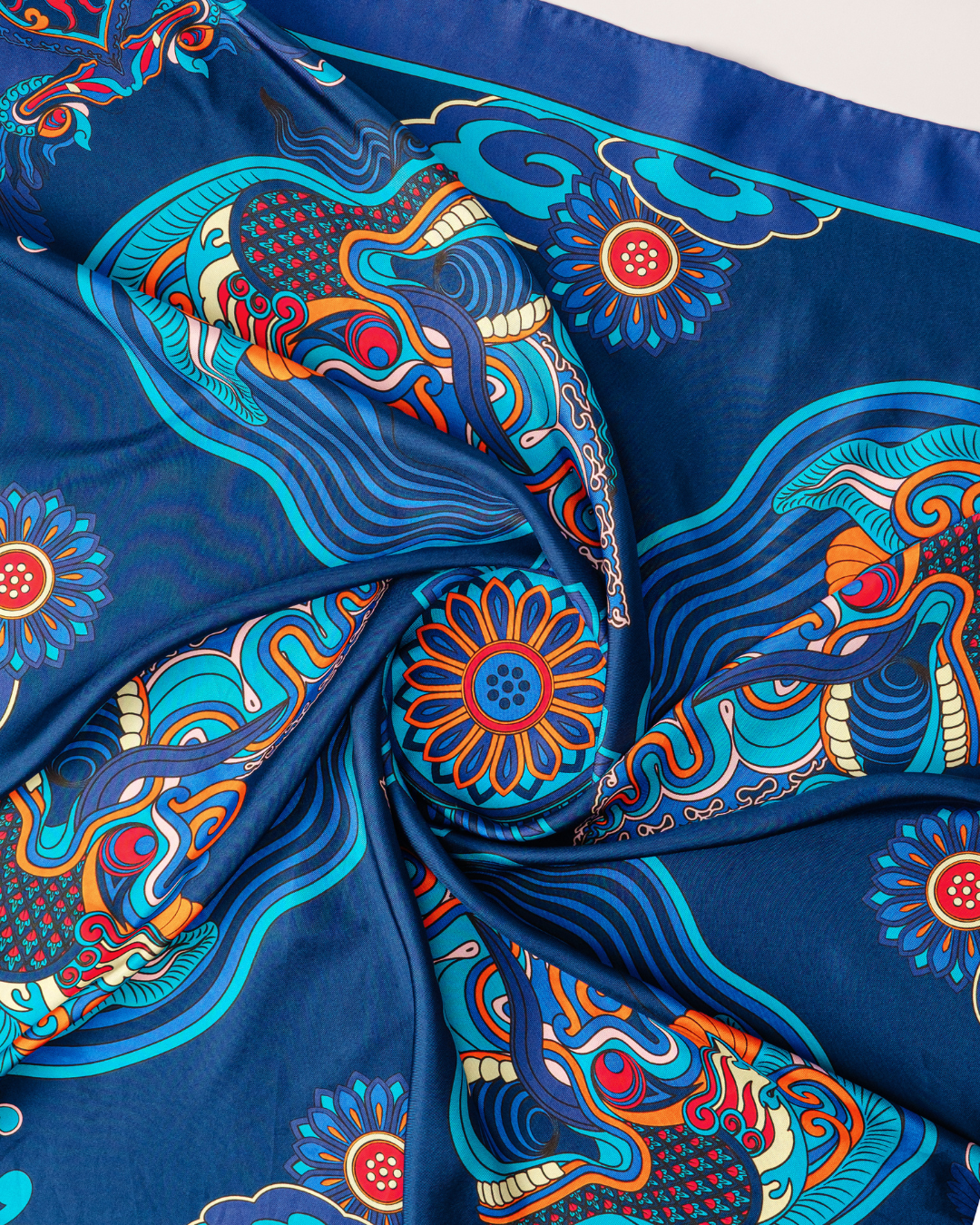 Dragon Dreams Silk Scarf / Navy Blue / 65x65cm / 26x26in