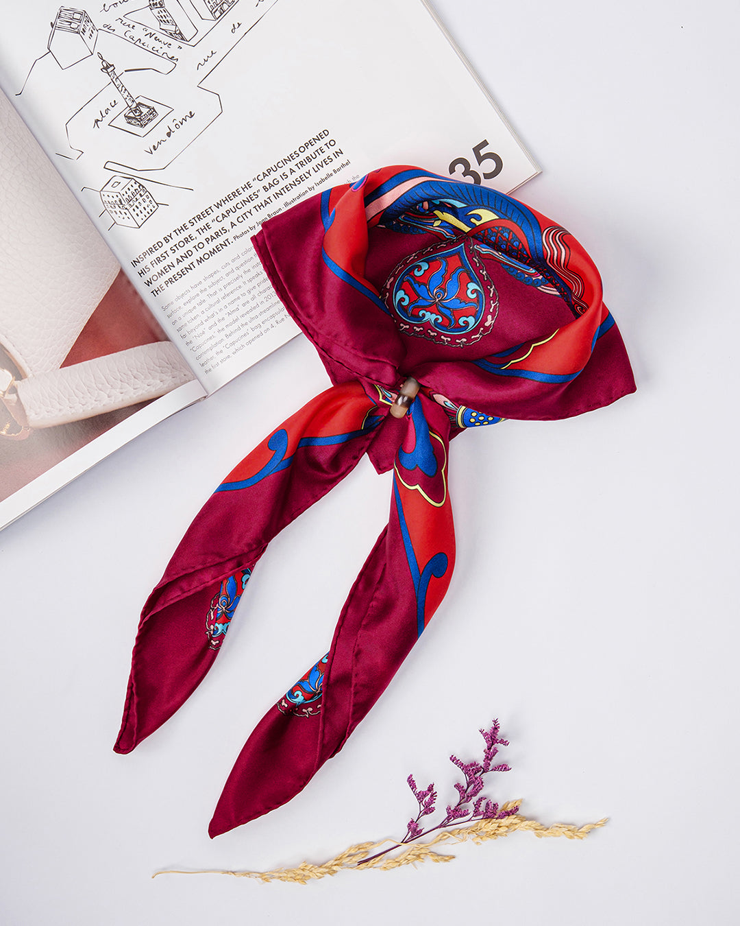 Dragon Dreams Silk Square Scarf / Red