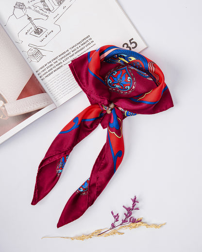 Dragon Dreams Silk Square Scarf / Red