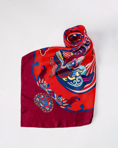 Dragon Dreams Silk Scarf / Red / 65x65cm / 26x26in