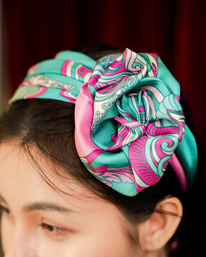 Dragon Dreams Silk Scarf / Pink & Turquoise / 65x65cm / 26x26in