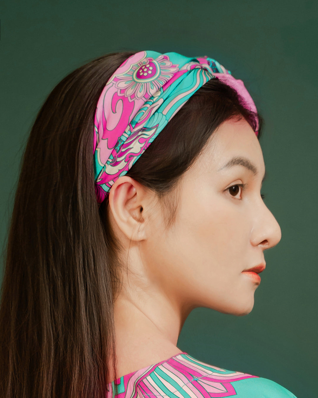 Dragon Dreams Silk Scarf / Pink & Turquoise / 65x65cm / 26x26in