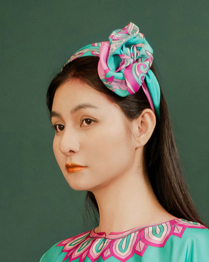 Dragon Dreams Silk Scarf / Pink & Turquoise / 65x65cm / 26x26in