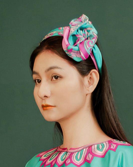 Dragon Dreams Silk Scarf / Pink & Turquoise / 65x65cm / 26x26in