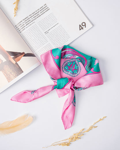 Dragon Dreams Silk Scarf / Pink & Turquoise / 55x55cm / 22x22in