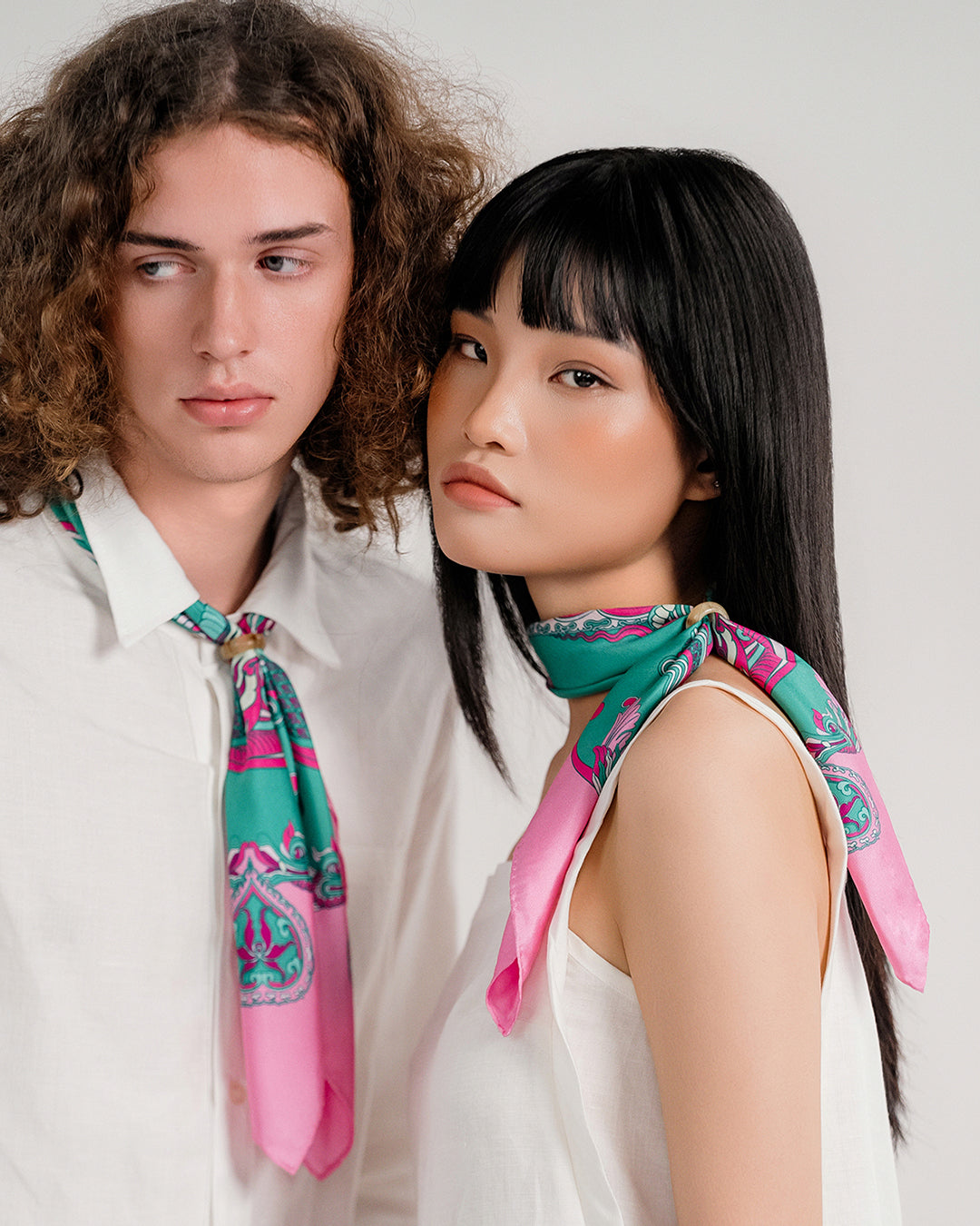 Dragon Dreams Silk Square Scarf / Pink & Turquoise