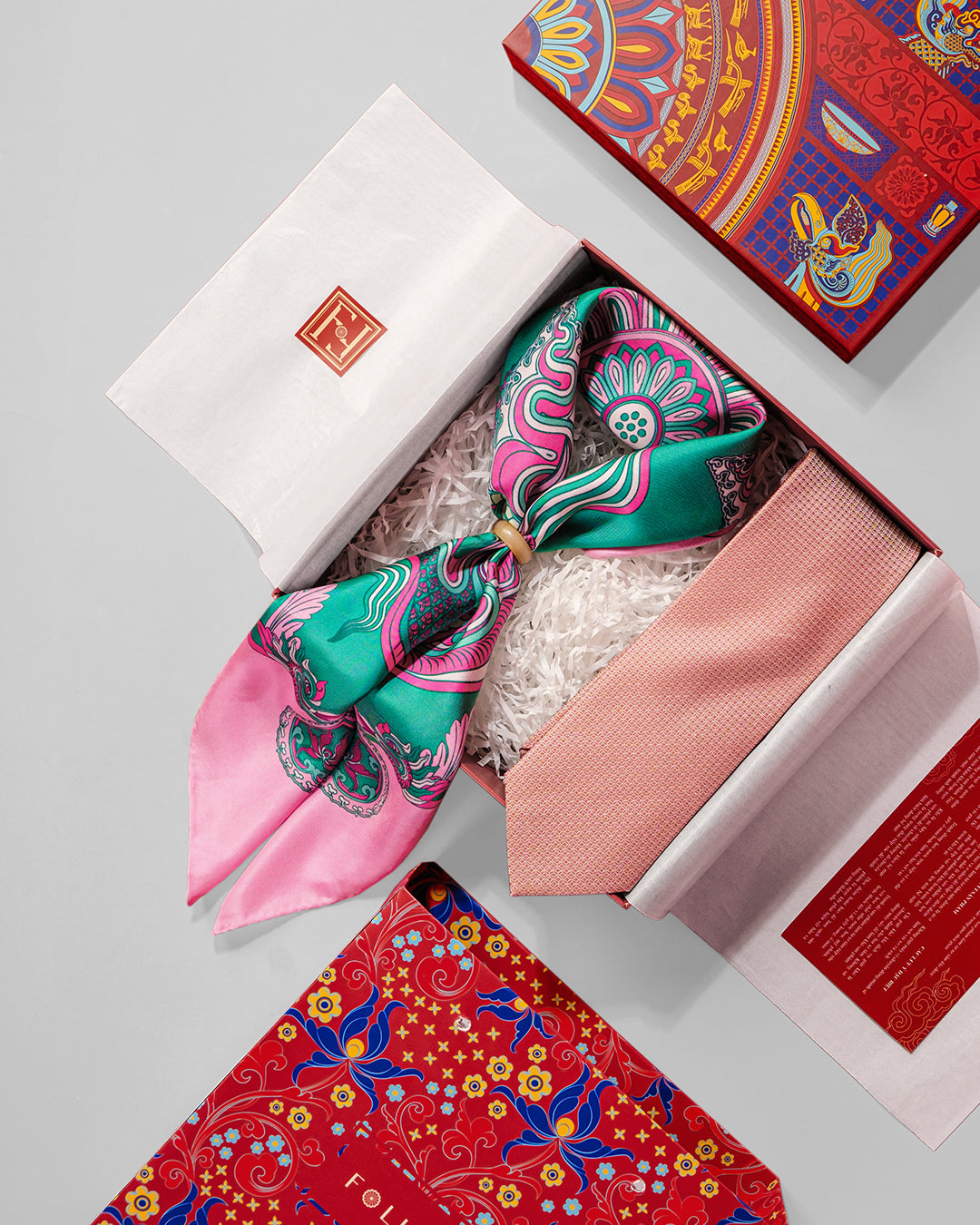 Dragon Dreams Silk Scarf / Pink & Turquoise / 55x55cm / 22x22in