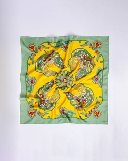 Dragon Dreams Silk Scarf / Green & Yellow / 65x65cm / 26x26in