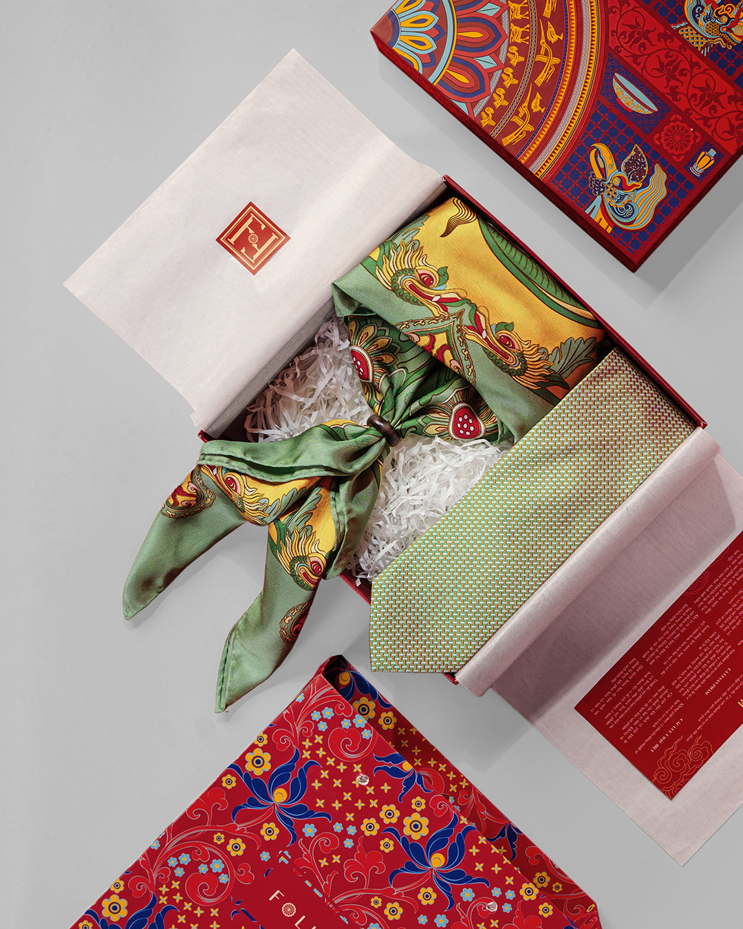 Dragon Dreams Silk Square Scarf / Green & Yellow