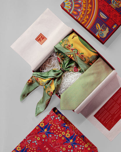 Dragon Dreams Silk Square Scarf / Green & Yellow