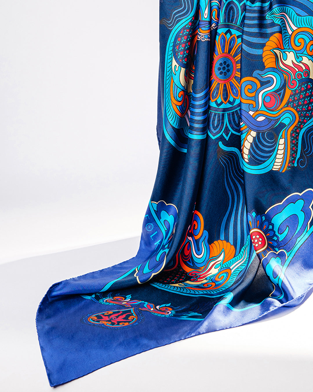 Dragon Dreams Silk Scarf / Navy Blue / 90x90cm / 36x36in