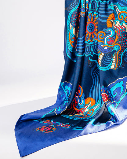 Dragon Dreams Silk Scarf / Navy Blue / 90x90cm / 36x36in