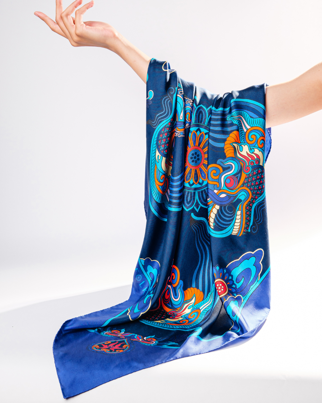 Dragon Dreams Silk Square Scarf / Navy Blue