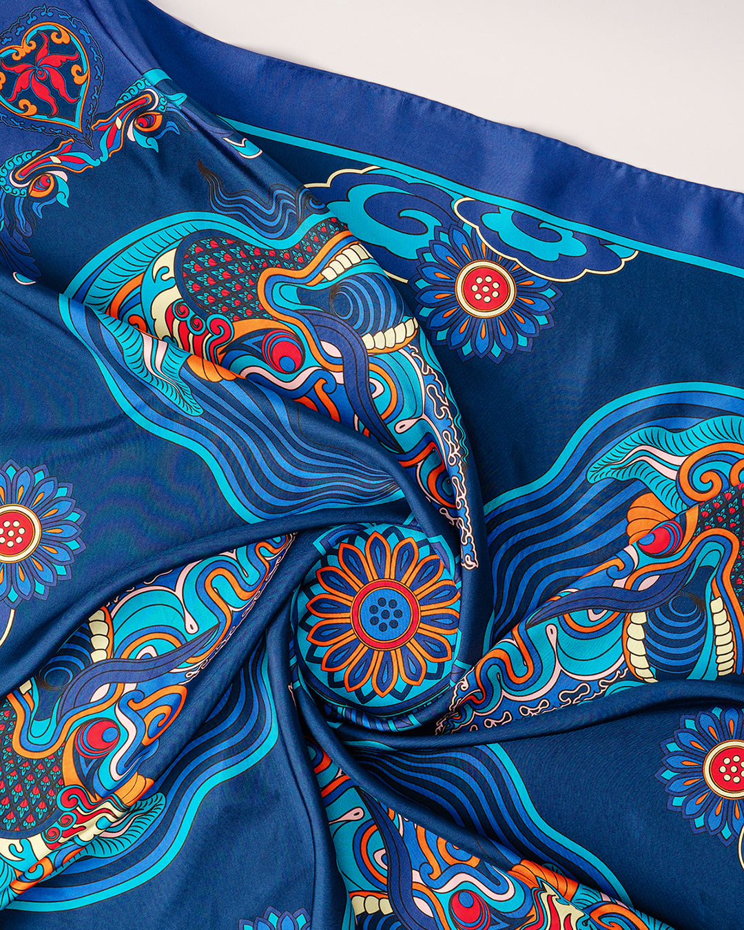 Dragon Dreams Silk Scarf / Navy Blue / 90x90cm / 36x36in