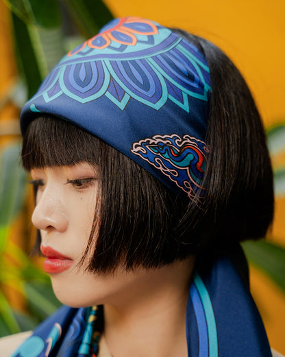 Dragon Dreams Silk Scarf / Navy Blue / 90x90cm / 36x36in