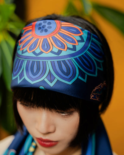 Dragon Dreams Silk Scarf / Navy Blue / 90x90cm / 36x36in