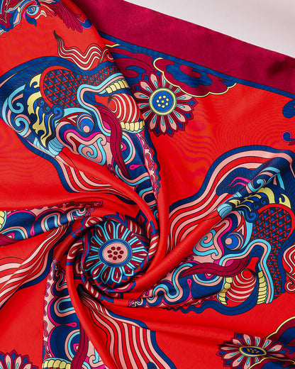Dragon Dreams Silk Square Scarf / Red