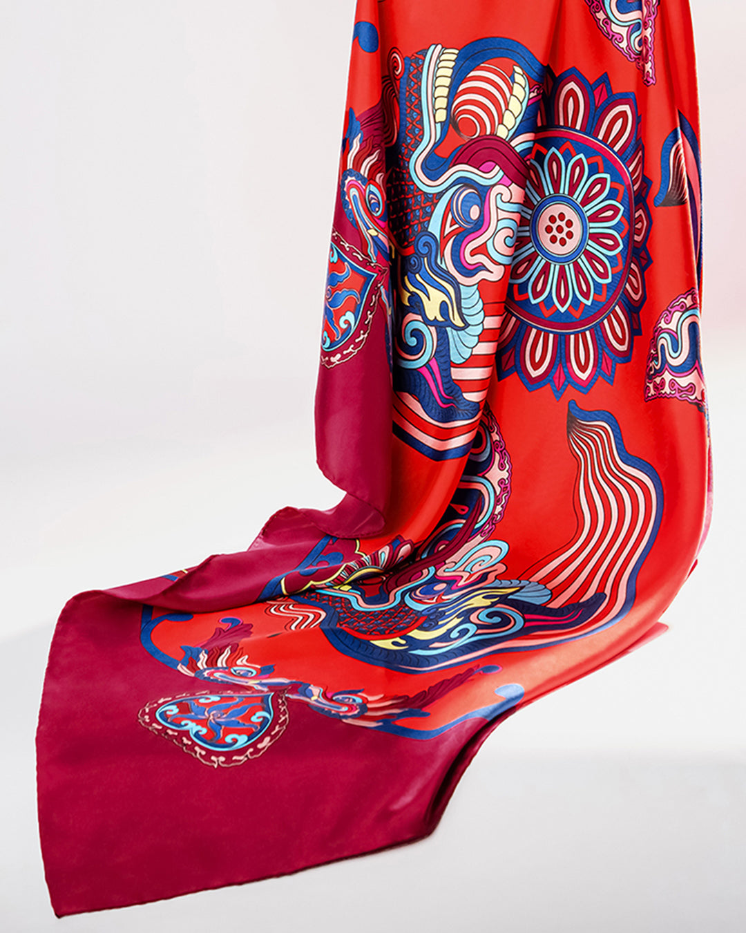 Dragon Dreams Silk Square Scarf / Red