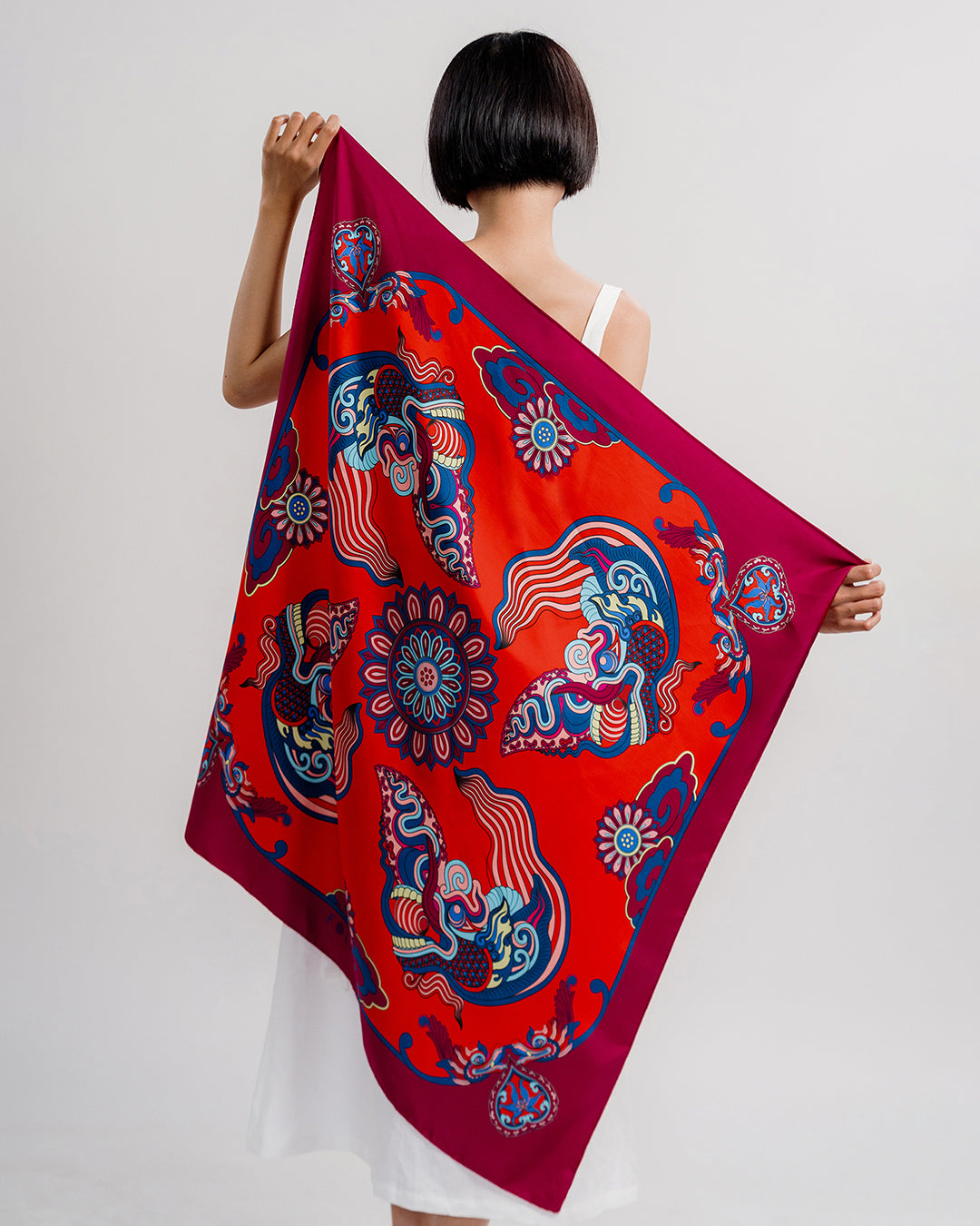 Dragon Dreams Silk Square Scarf / Red