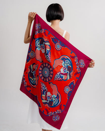 Dragon Dreams Silk Square Scarf / Red