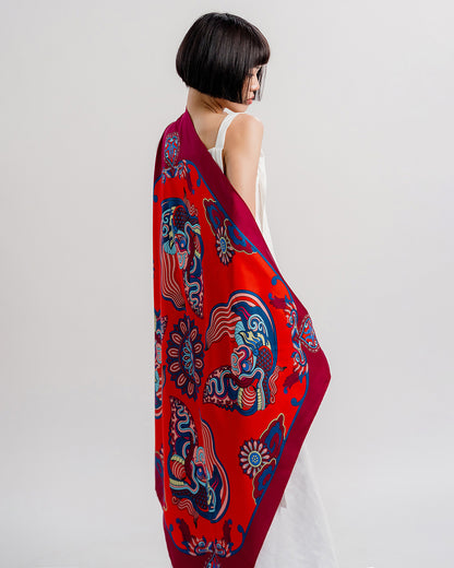 Dragon Dreams Silk Square Scarf / Red