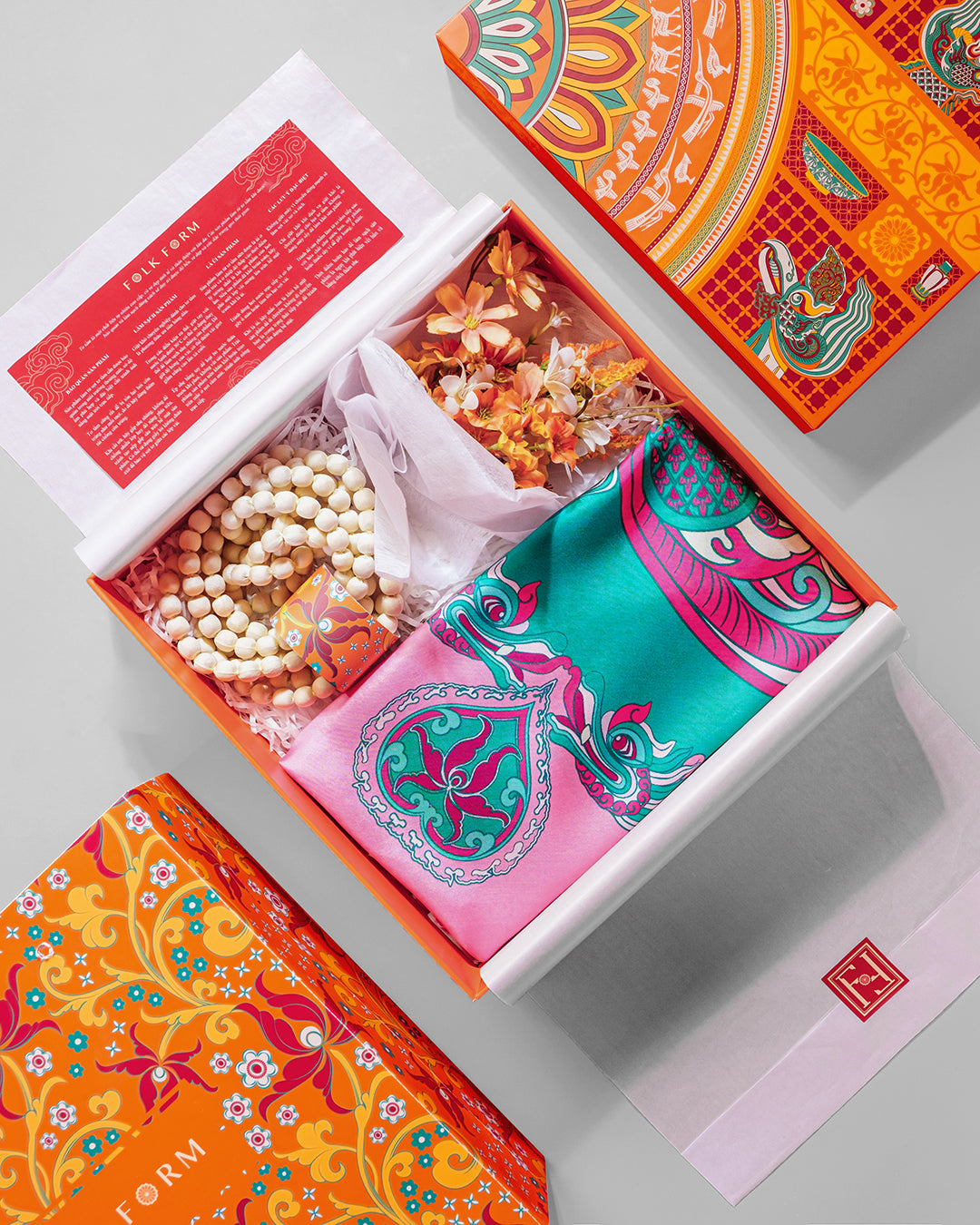Dragon Dreams Silk Scarf / Pink & Turquoise / 90x90cm / 36x36in