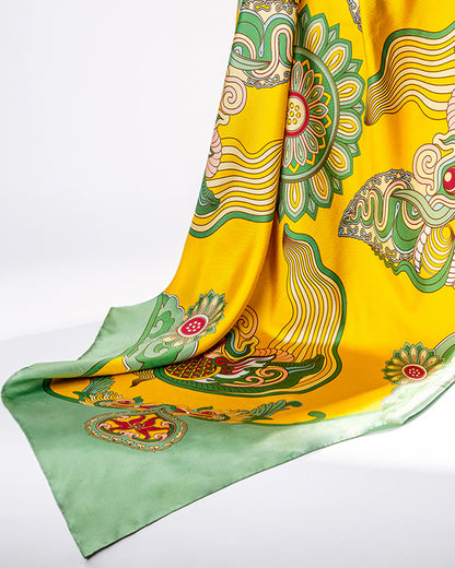Dragon Dreams Silk Square Scarf / Green & Yellow