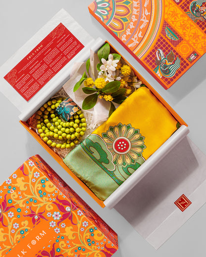 Dragon Dreams Silk Scarf / Green & Yellow / 90x90cm / 36x36in