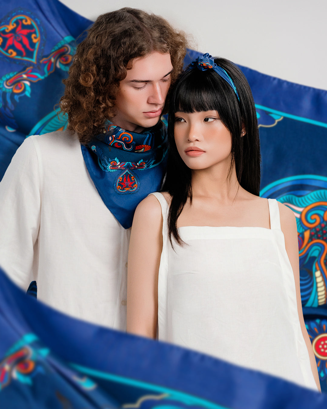 Folk Form Silk Scarf Unique Silk Head and Hair Scarf, Large