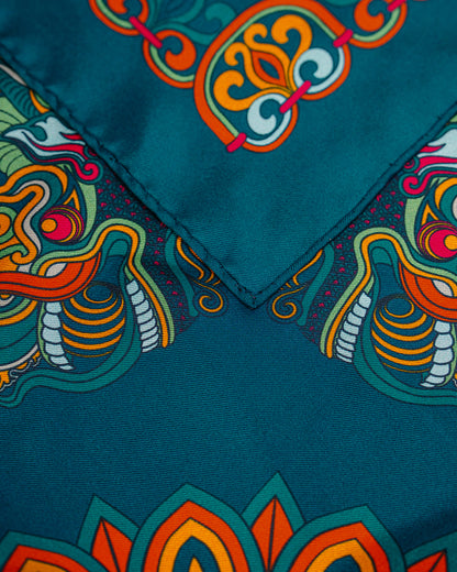 Dragon Of Grace Silk Scarf / Dark Green / 110x110cm / 44x44in